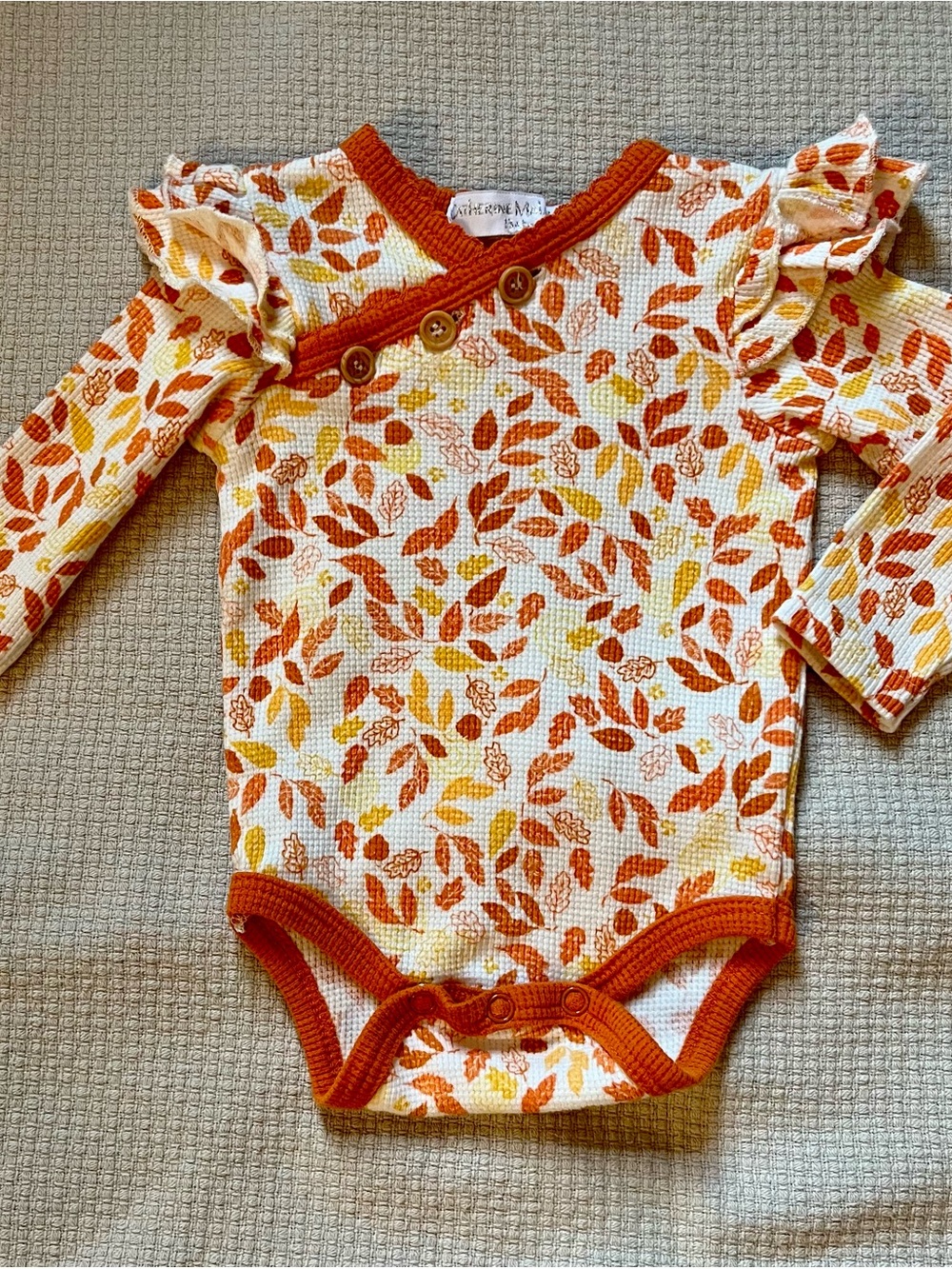 Catherine Malandrino Baby Girls Onesie Long Sleeve Fall Leaves Ruffle Trim 0-3M